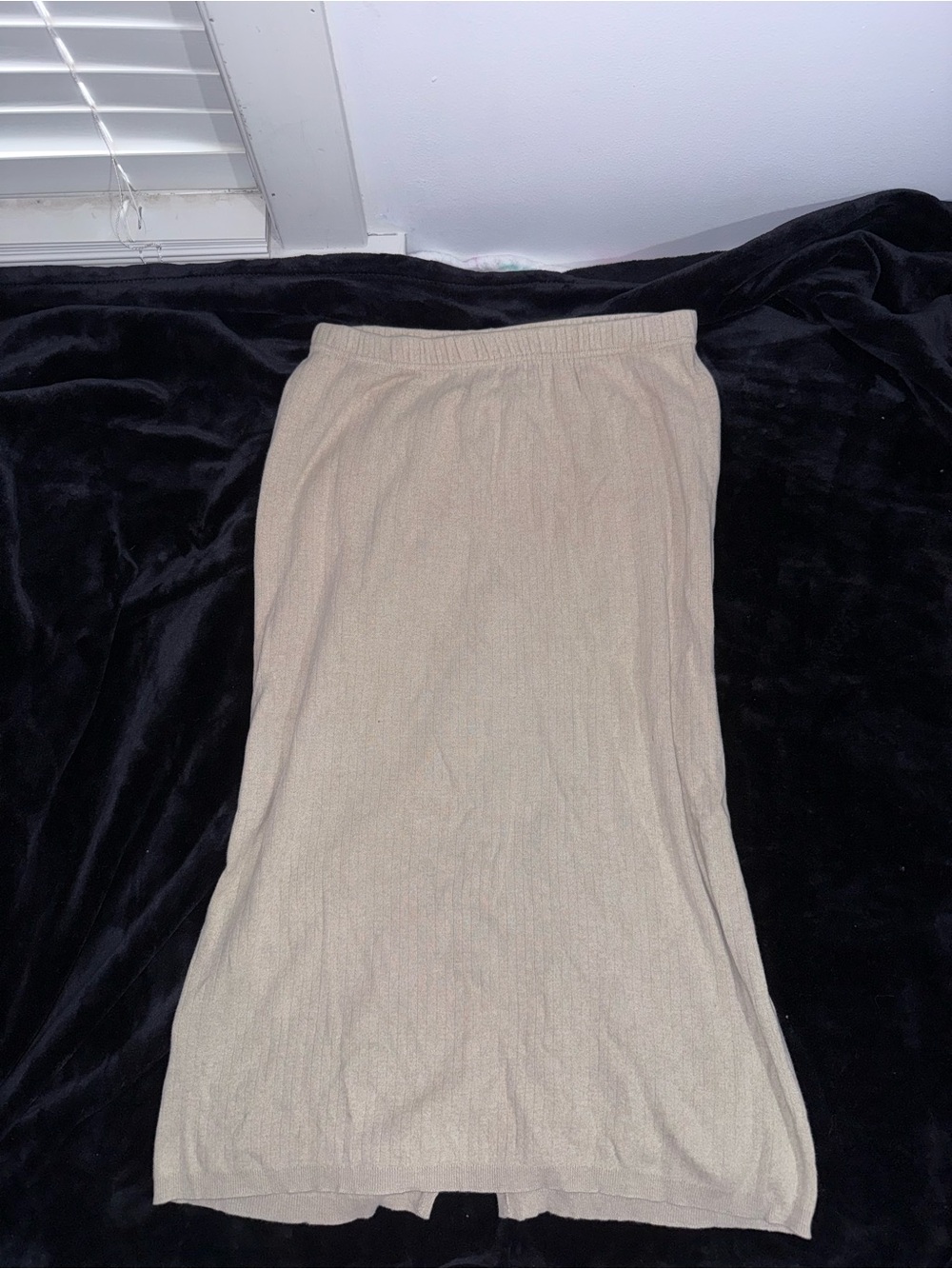 Vintage Moda International 100% Cotton Ribbed Knit Maxi Skirt Medium Oatmeal